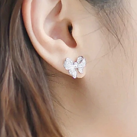 18k/- 925 silver bow sterling puffy bow stud earrings